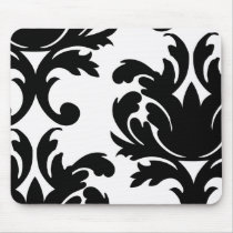 large white and black bold damask mousepads