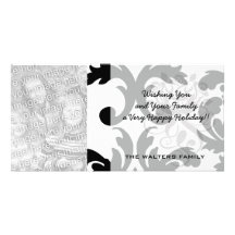 large white and black bold damask photo card