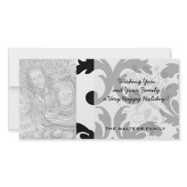 large white and black bold damask photo card