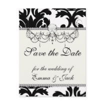 large white and black bold damask post cards