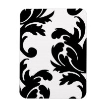 large white and black bold damask rectangular magnet