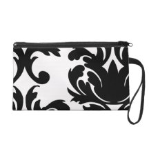 large white and black bold damask wristlet purse