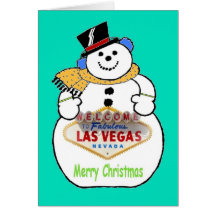 Las Vegas Snowman "Merry Christmas" Card