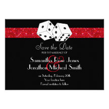 Las Vegas Theme Save the Date Red Faux Glitter Invitation