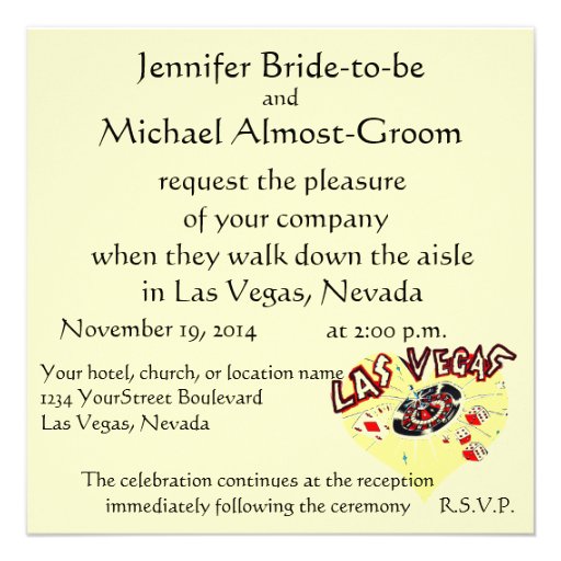 Las Vegas Wedding Pastel Yellow Heart Custom Invitation