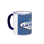 Las Vegas White Polka Dots, with Blue background   mugs