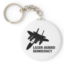 Laser-Guided Democracy / Peace through Firepower keychains
