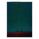 Late Night Meeting dark starry sky nature tree art Cards