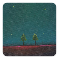 Late Night Meeting dark starry sky nature tree art Stickers