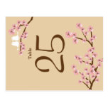 Latte & Pink Cherry Blossom Wedding Table Number Post Card