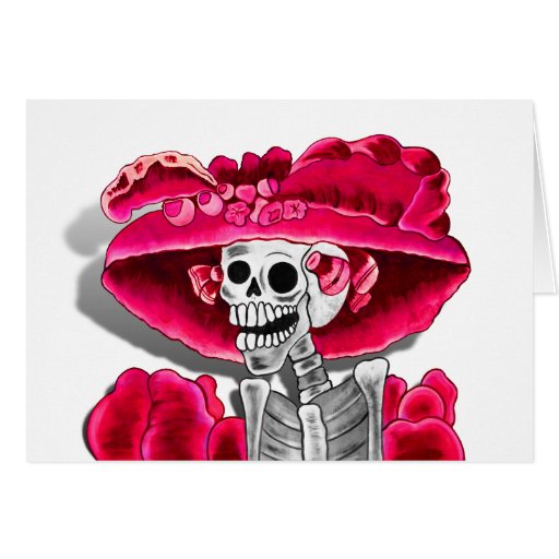 Laughing Skeleton Woman in Red Bonnet Greeting Card