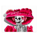 Laughing Skeleton Woman in Red Bonnet Post Cards