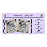 Lavender Buttons & Brackets Birth Announcement Photo Card Template