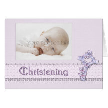 Lavender Christening Photo Invitation Greeting Cards