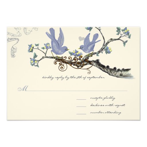 Lavender & Lemon Yellow Vintage Birds Wedding Custom Invitations