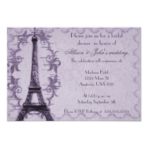 Lavender Paris Grunge Bridal Shower Invitation