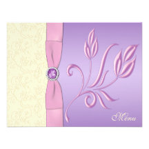 Lavender, Pink, and Ivory Menu Card Personalized Invitations