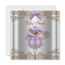 Lavender Purple Brown Lace Girl Baby Shower Invite