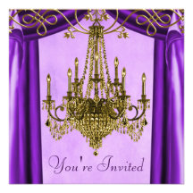 Lavender Purple Gold Chandelier Party Invitations