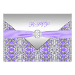 Lavender Purple Lace Diamond Wedding RSVP Announcement