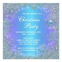 Lavender Purple Teal Blue Snowflake Christmas Personalized Announcements