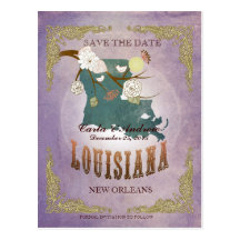 Lavender Save The Date - LA Map With Lovely Birds Post Cards