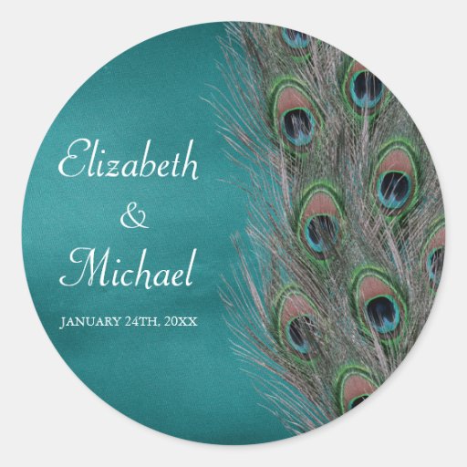 Lavish Peacock Feathers Round Wedding Favour Label Round Stickers
