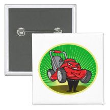 Lawn Mower Man Cartoon Oval Pin