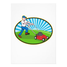 Lawn Mower Man Gardener Cartoon Personalized Invite