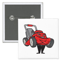 Lawn Mower Man Standing Arms Folded Cartoon Pin