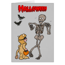 Le squelette a peur d'Halloween - Cartes De Vœux