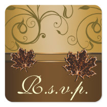 Leaf Gold Chocolate Brown Fall Wedding Seals