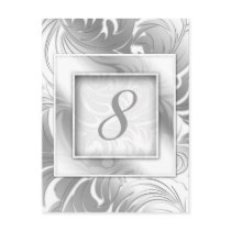 Leaf Swirl Floral Table Number Card Silver White Post Cards