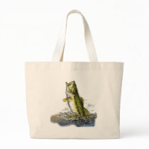 Leaping largemouth bass canvas bags