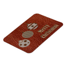 Leather-Look Christmas Red Rectangle Magnets