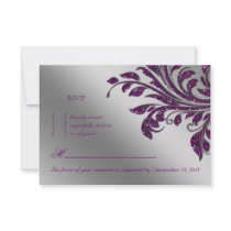 Leaves RSVP Wedding Reply Card Purple Sparkle