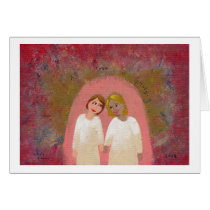 Legally Wed Lesbian gay wedding folk art painting Greeting Cards