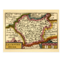Leicestershire County Map, England Post Card