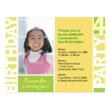 Lemon Citrus Polka Dot 4th Birthday Postcard