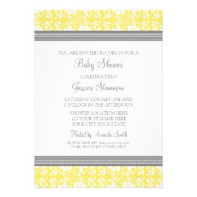 Lemon Grey Damask Custom Baby Shower Invitations