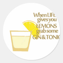 lemons gin and tonic round stickers