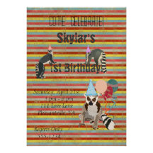 Lemurs Birthday Fun Stripes Invitation