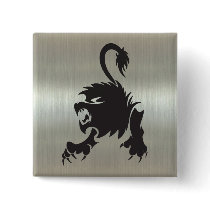 Leo Lion Silhouette on Metallic Effect Pinback Button