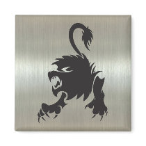 Leo Lion Silhouette on Metallic Effect Refrigerator Magnets