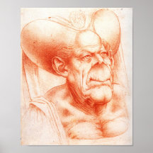 Leonardo Grotesque Head Chalk Drawing Poster