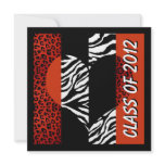Leopard and Zebra Print Red Graduation Party Invitations