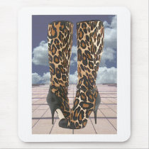 Leopard Boots with Ankle Straps Mouse Pads
