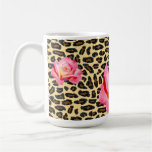 Leopard Fur with Pink Roses Coffee Mugs