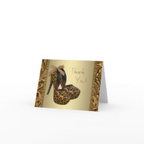 Leopard Gold High Heel Shoes Thank You Cards