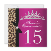 leopard hot pink Quinceanera Invitations